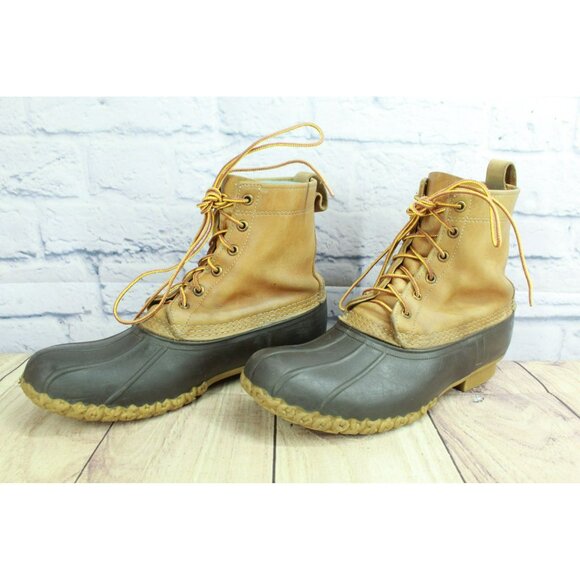 LL Bean Brown Leather Round Toe Insulated Ankle Lace Up Duck Boots Size 8 M - Picture 2 of 10